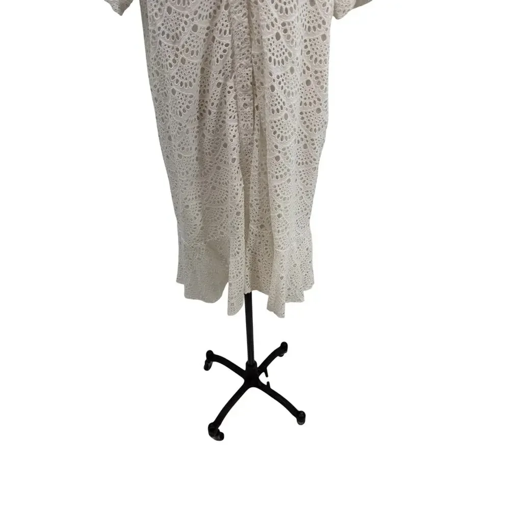 Tanya Taylor Aliciana Eyelet Lace Shirt Dress White Cotton Midi Size 18 NWT